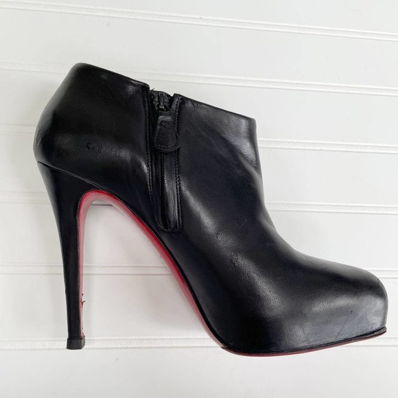 Christian Louboutin Shoes Heels Platform Ankle Boots Miss 120 Bootie Leather Bla - Picture 15 of 16